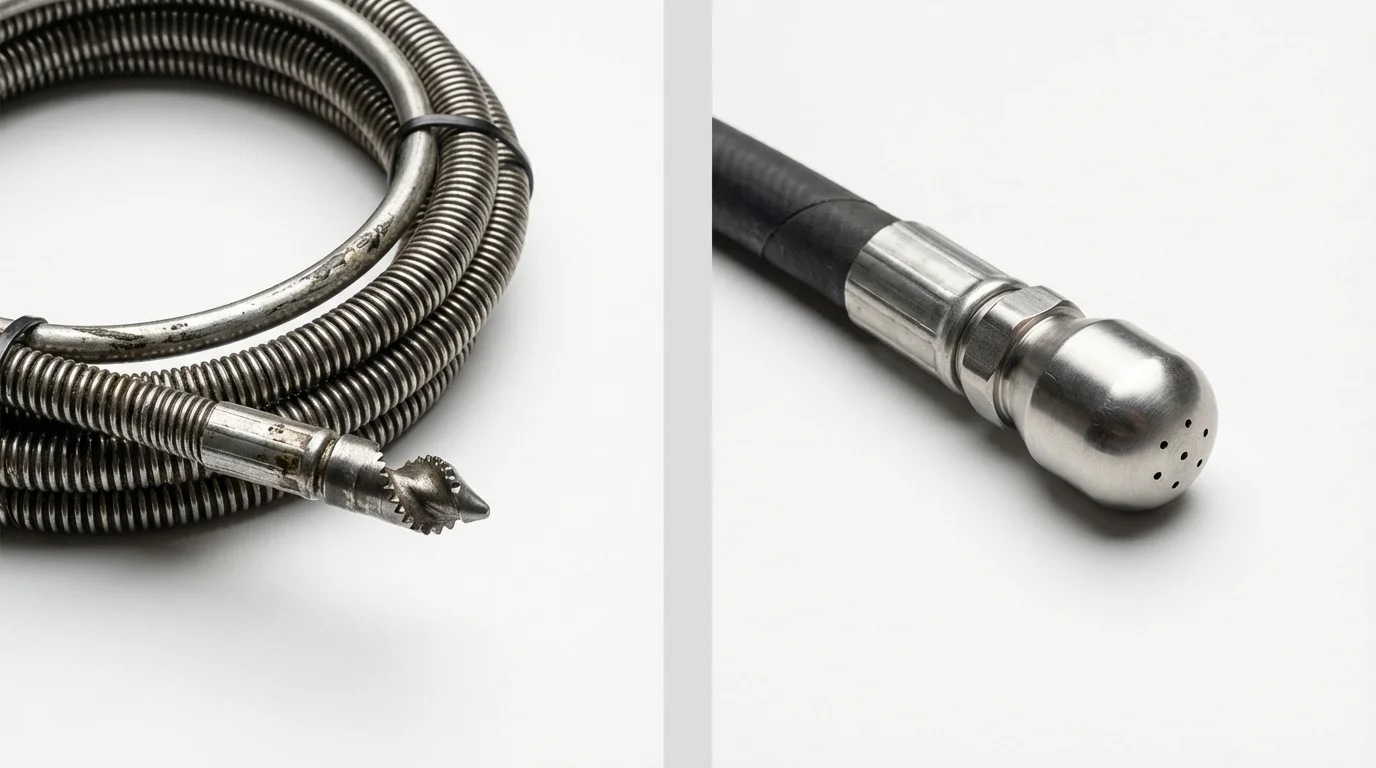 Drain snake cable and hydro jetting nozzle used for drain cleaning in Lookout Mountain, TN