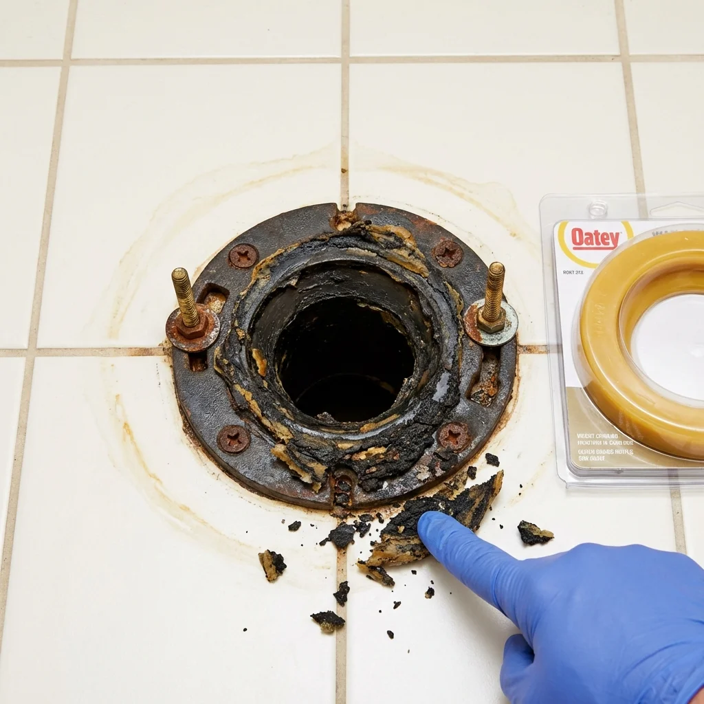 Failed wax ring showing water seepage at the base of a toilet in a Lookout Mountain, TN home