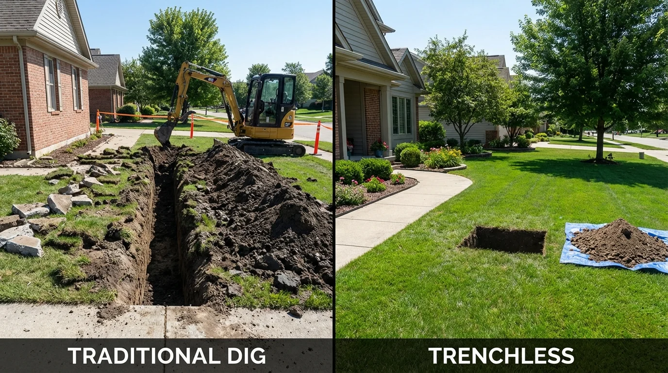 Trenchless sewer repair with minimal yard damage versus traditional excavation in Lookout Mountain, TN
